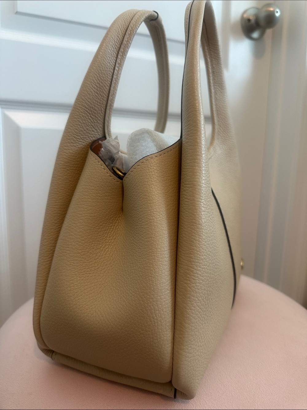 Coach Lana 23 - Pebbled Leather Small Taupe Top-Handle Tote - Picture 2 of 5